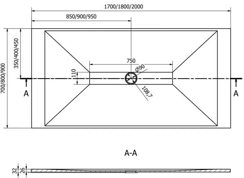 Mexen Toro, SMC obdĺžniková sprchová vanička 200 x 90 cm, čierna, čierna krytka, 43709020-B