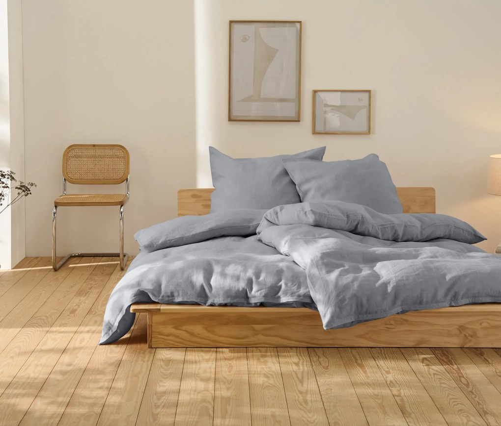 Ľanová posteľná bielizeň, sivá, štandardná veľkosť