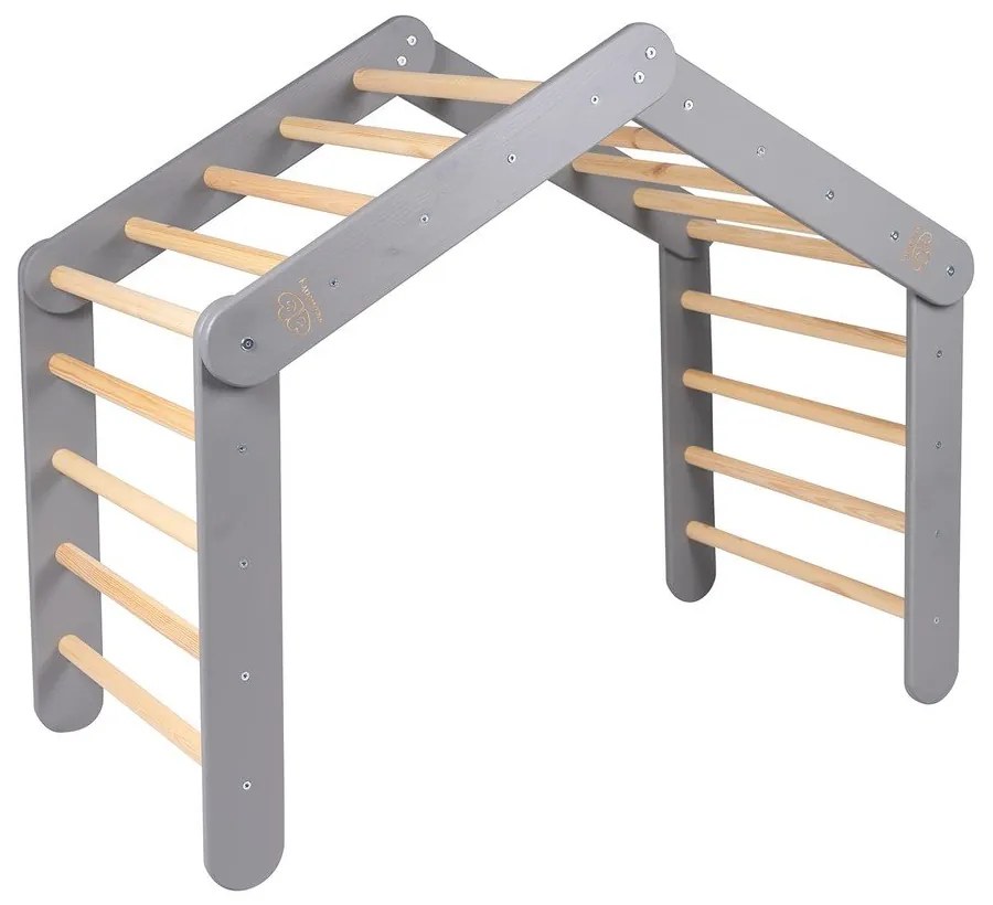 Sivý pikler trojuholník z borovicového dreva 61x112x94 cm Montessori – Meowbaby