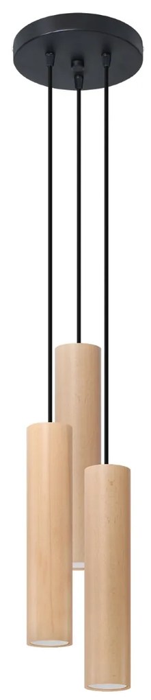 Závesné svietidlo Lino 3p, 3x drevené tienidlo