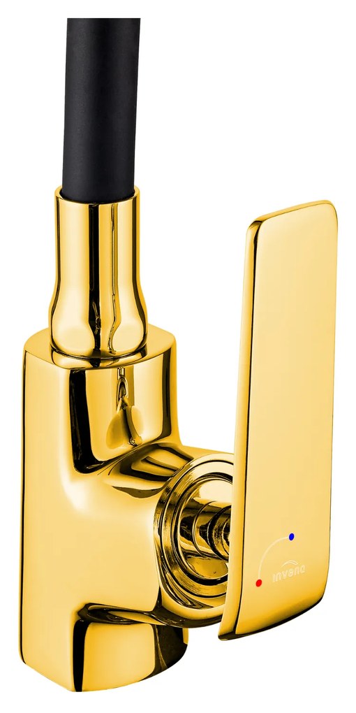 Invena Ligaria, vysoká drezová batéria s elastickým ramenom, systém Eco Start, zlatá lesklá/čierna matná, INV-BZ-39-009-L
