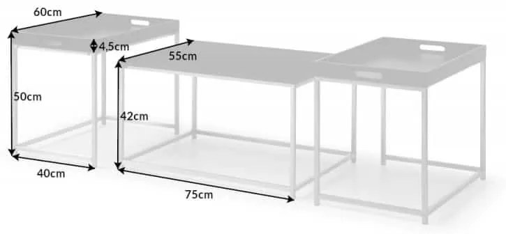 Konferenčný stolík Elements set 3ks čierny s podnosmi