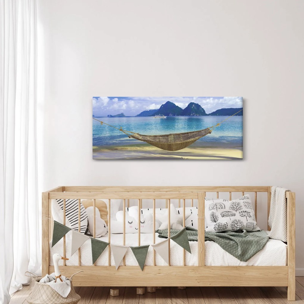 Obraz - Obraz hojdacej siete na pláži 2 (120x50 cm)
