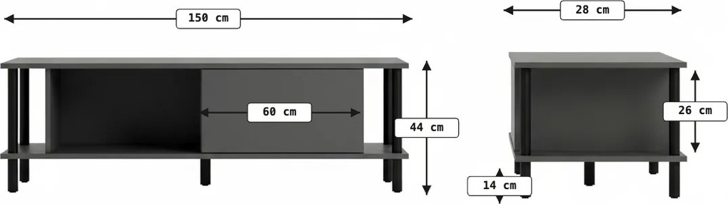 TV stolík PARIS 150 cm, dub sonoma