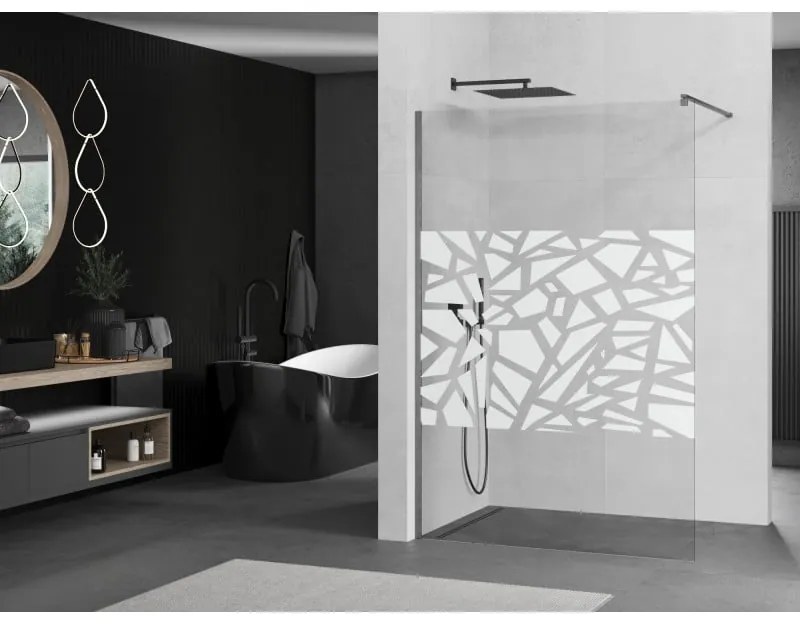Mexen Kioto, sprchová zástena Walk-In 110 x 200 cm, 8mm číre sklo biely vzor, grafitový profil, 800-110-101-66-85