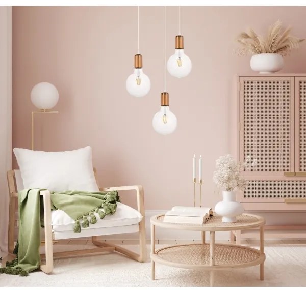 Luster na lanku MIROS 3xE27/60W/230V guľatý biela/medená