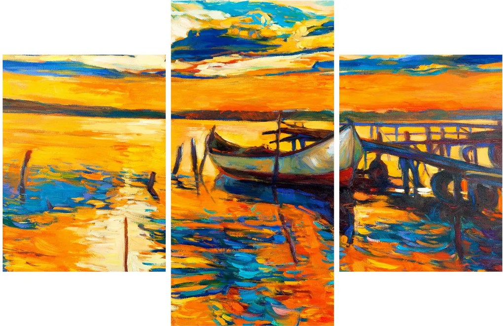 Obraz - Loďka pri západe slnka (90x60 cm)