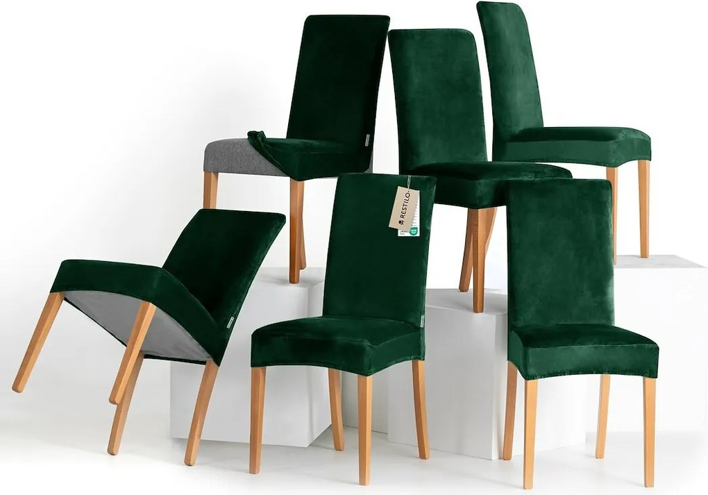 Restilo Napínací poťah na stoličku Sento tmavozelená, 48 x 48 x 58 + 10 cm, súprava 6 ks
