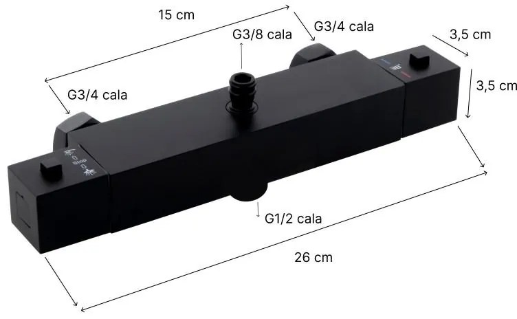 Erga Therm, nástenná sprchová termostatická batéria 150mm, čierna matná, ERG-YKA-BW.GB-THERM-BLK