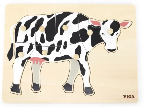 Puzzle na podložke s rúčkami Viga 44608 krava