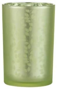 Zelený sklenený svietnik s lístkami L - 12 * 12 * 18 cm