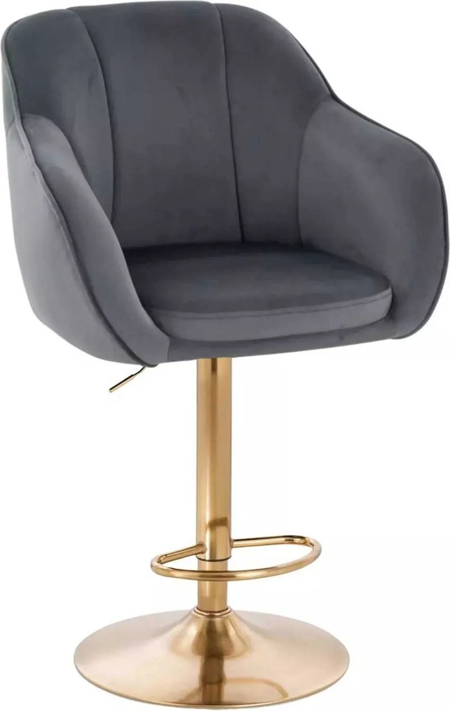 LuxuryForm DESIGN Barová stolička AVOLA VELUR na zlatom tanieri - tmavo šedá