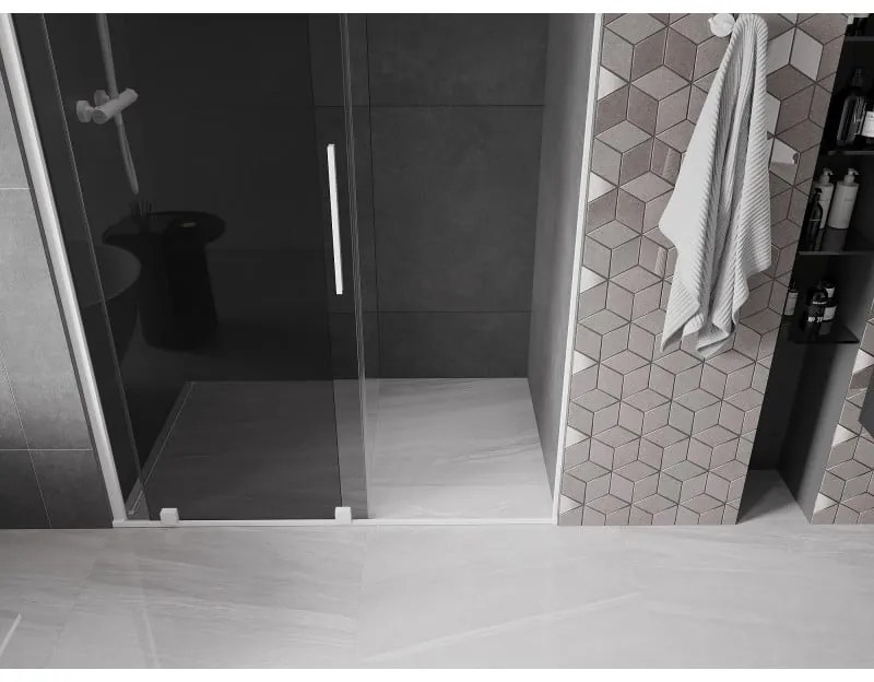 Mexen Velar, posuvné sprchové dvere do otvoru 150 cm, 8mm šedé sklo, biela matná, 871-150-000-41-20