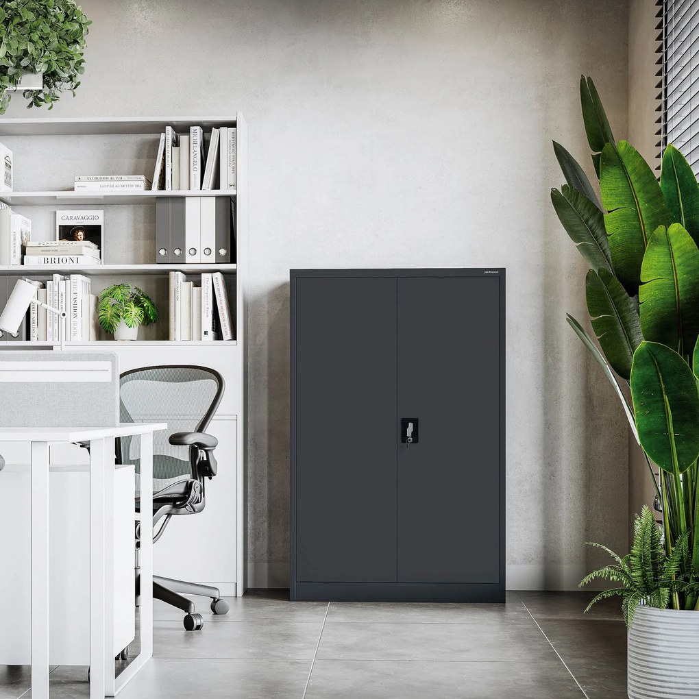 Kovová kancelárska spisová skriňa KEVIN, 900 x 1400 x 400 mm, antracitová