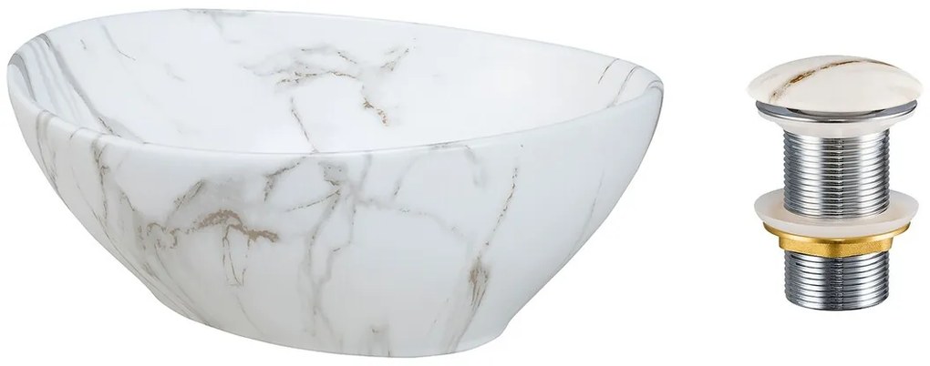 Súprava keramického umývadla na dosku a výpuste Pati biela/mramor