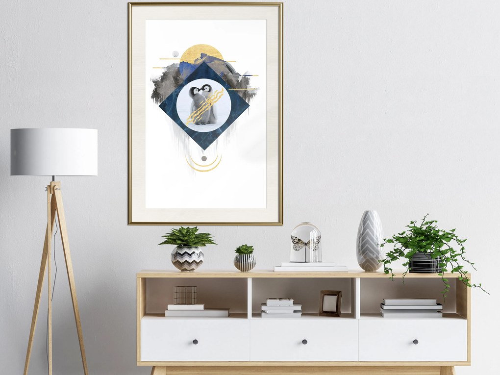 Artgeist Plagát - Penguin Couple [Poster] Veľkosť: 20x30, Verzia: Zlatý rám s passe-partout