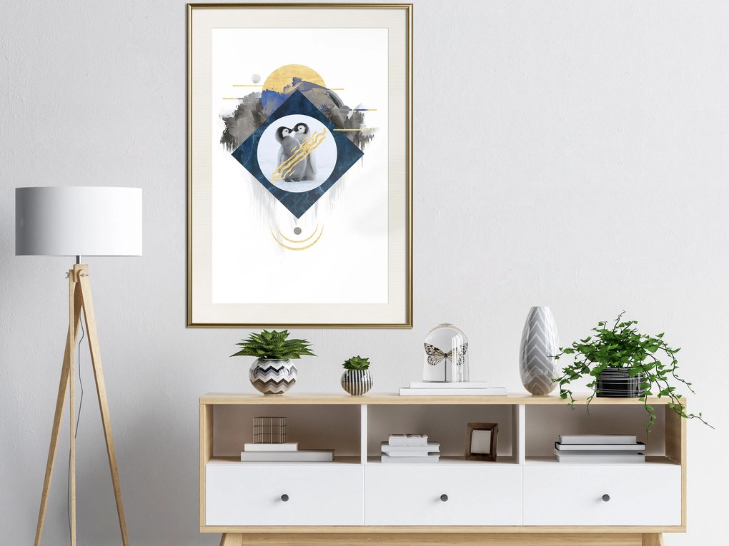 Artgeist Plagát - Penguin Couple [Poster] Veľkosť: 40x60, Verzia: Čierny rám s passe-partout