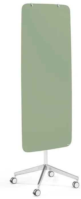 Sklenená magnetická tabuľa STELLA, so zaoblenými rohmi, s kolieskami, pastelová zelená