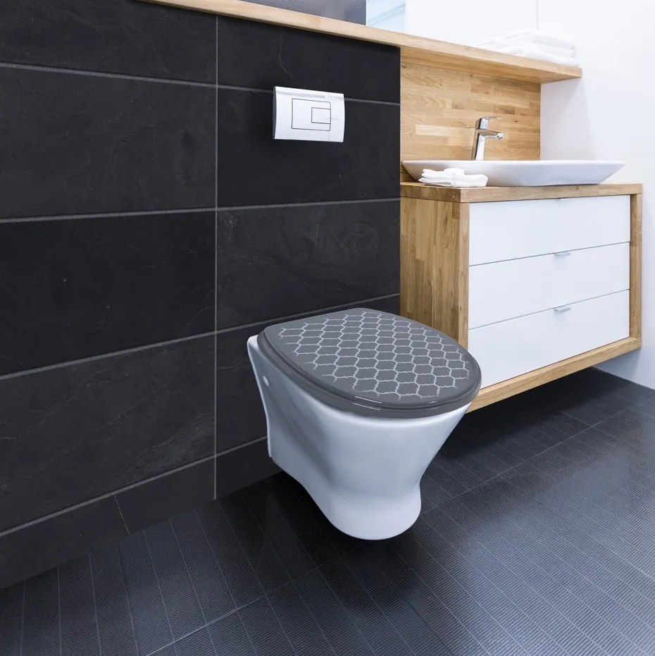 Erga Iris, toaletné WC sedátko z polypropylénu, šedá so vzorom Orient, ERG-07989