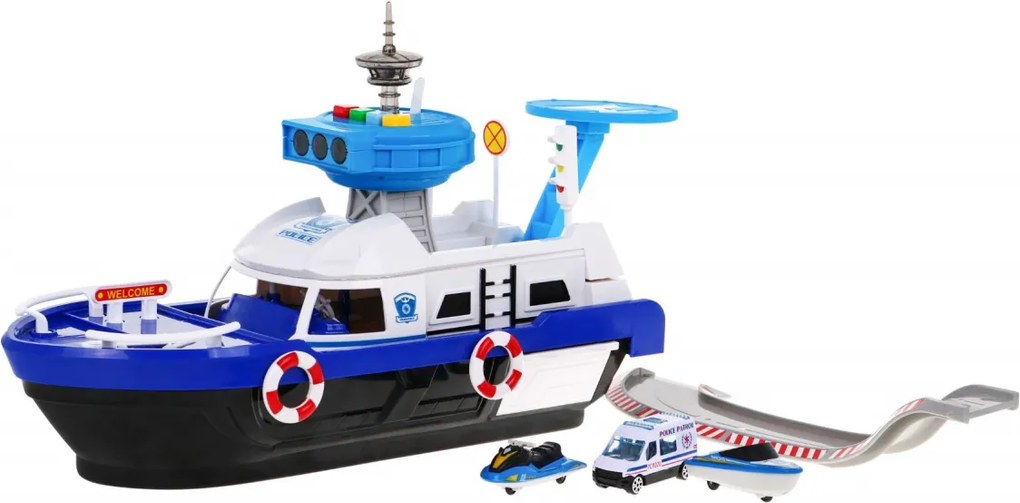 Ramiz Interaktívny policajný čln 2v1 pre deti 3+ Čierny pasažier + 3 vozidlá + svetlá zvuky