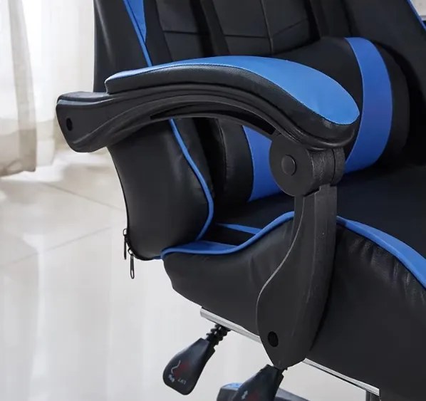 Kancelárska herná stolička s nastaviteľnou opierkou nôh - čierno-modrá