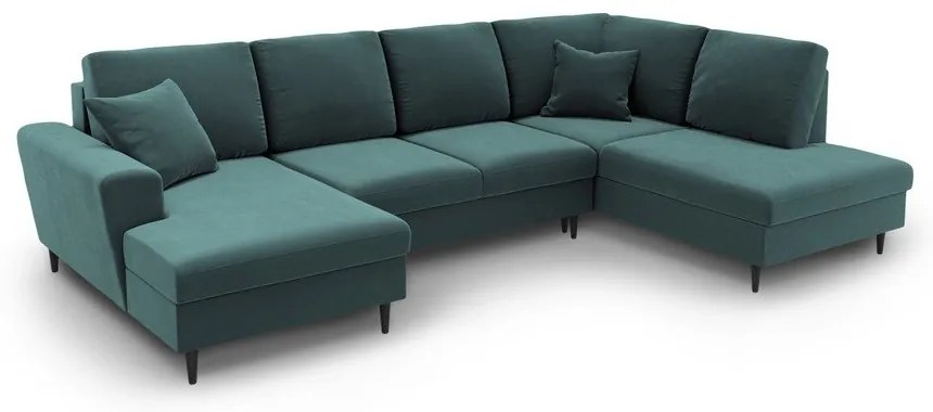 Zamatová rozkladacia/s úložným priestorom rohová pohovka v petrolejovej farbe (pravý roh/do "U") Kyoto – Cosmopolitan Design