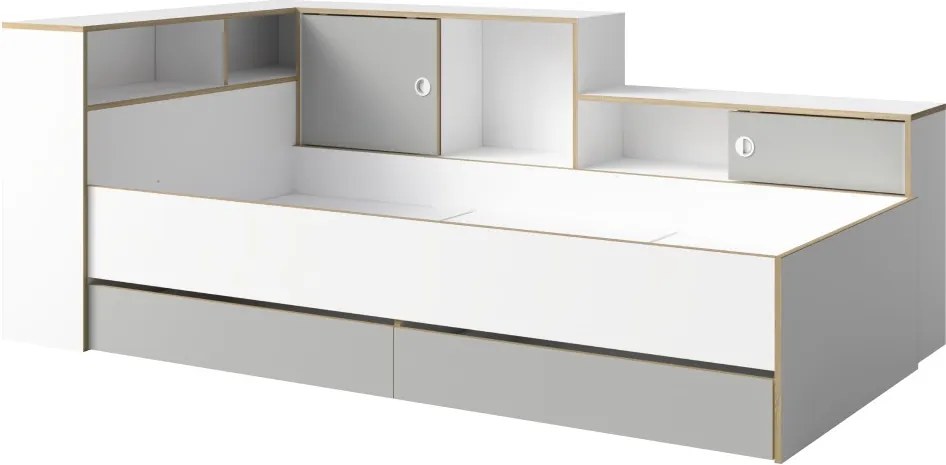 Jednolôžková posteľ s roštom a úložným priestorom Pinio 90x200 cm - biela / sivá