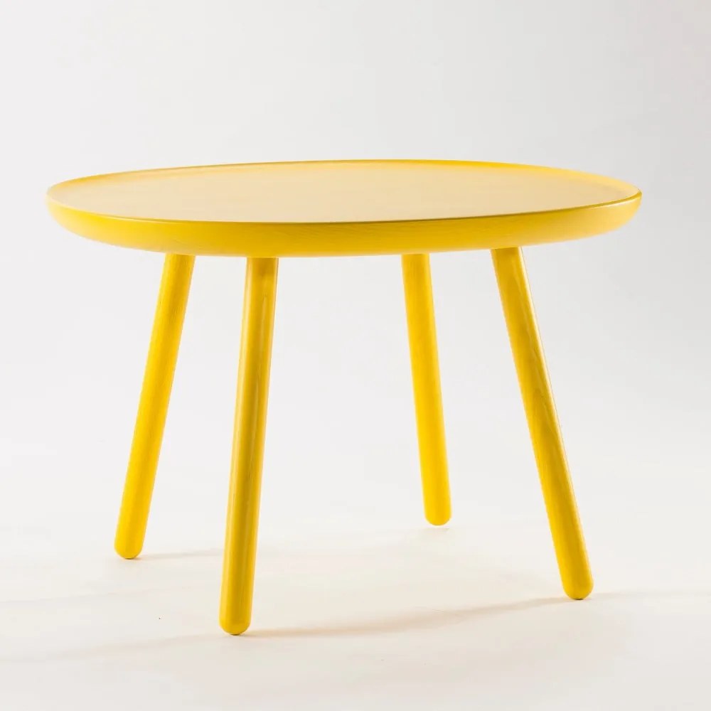 Žltý odkladací stolík z masívu EMKO Naïve, ø 64 cm
