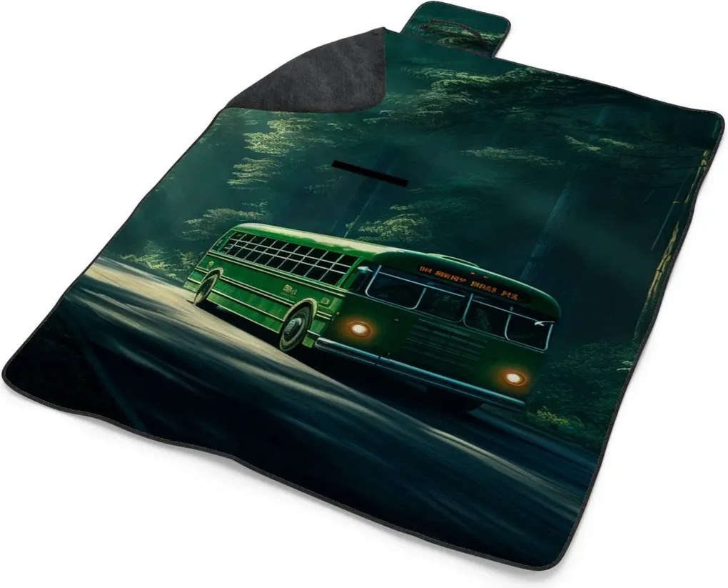 Sablio Plážová deka Zelený autobus v lese: 200x140 cm
