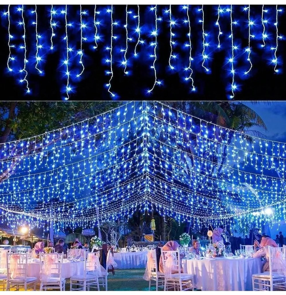 Vianočné svetielka LED záclona FLASH modrá 500 LED