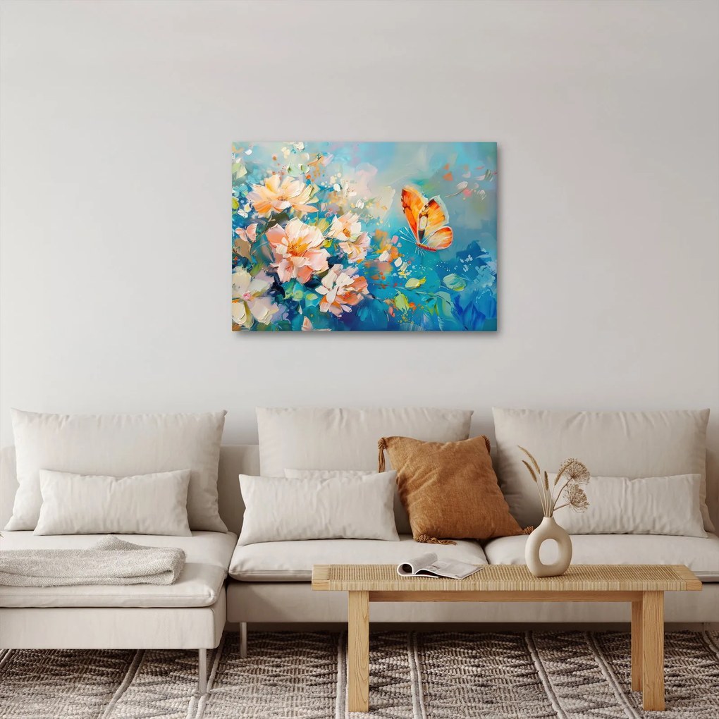 Obraz - Motýľ a kvety, olejomaľba II. (70x50 cm)