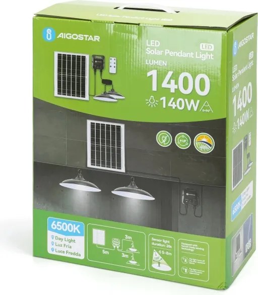 Aigostar - LED solárny luster 2×LED/70 W/12 V 12 000 mAh 6500 K, priemer 23,5 cm + diaľkové ovládanie