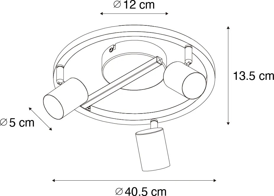 Stropný reflektor čierny GU10 50mm 3-svetelný okrúhly vrátane podsvietenia - Back Up