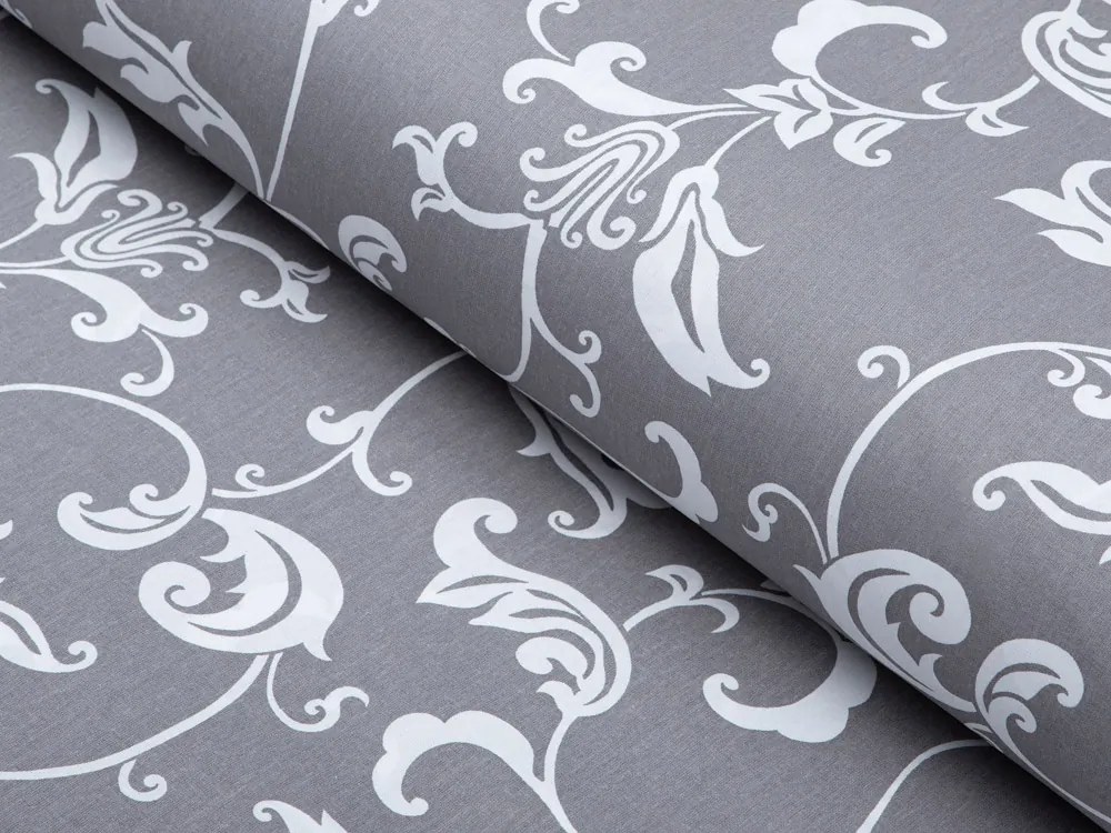 Biante Bavlnené posteľné obliečky Sandra SA-183 Biele kvetované ornamenty na sivom Predĺžené 140x220 a 70x90 cm