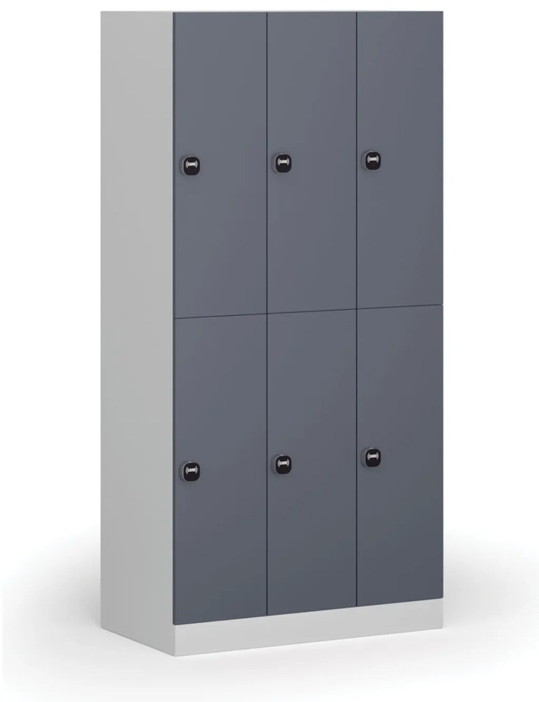 Šatníková skrinka s úložnými boxmi, 6 boxov, 1850 x 900 x 500 mm, demont, zámok s čítačkou RFID kariet, tmavosivé dvere