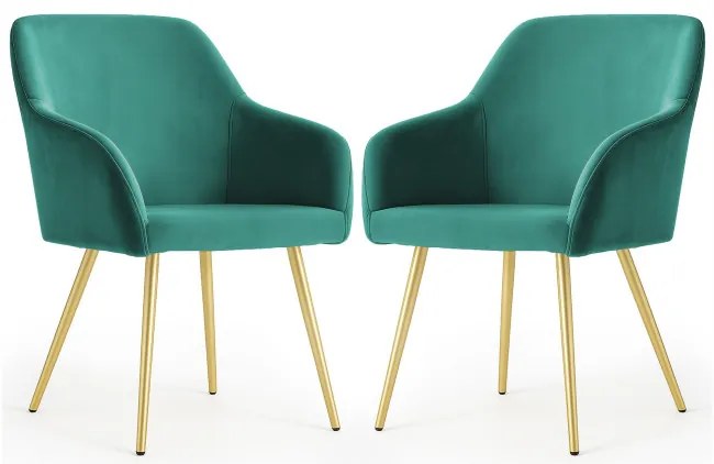 Sada dvoch jedálenských stoličiek ESTELLE zamatové, zelené / zlaté nohy (2 ks)