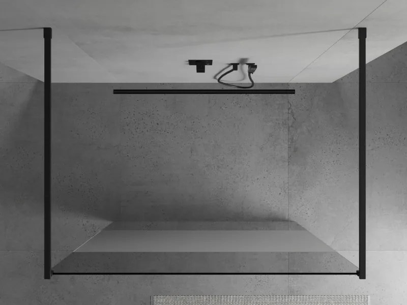 Mexen Kioto, priechodná sprchová zástena 100 x 200 cm, 8mm sklo číre/námraza, 2x čierna stabilizačná rozpera, 800-100-002-70-35