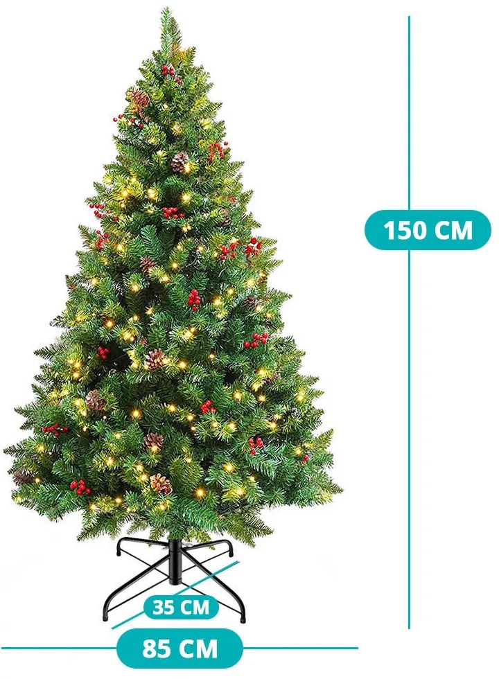 Vianočný stromček s LED diódami, rôzne typy, teplá biela, 180 LED- ov, 150 cm