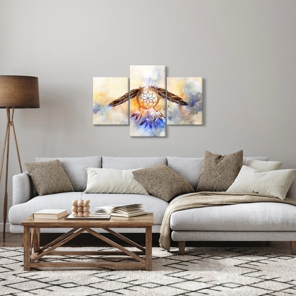 Obraz - Lapač snov s pierkami (90x60 cm)