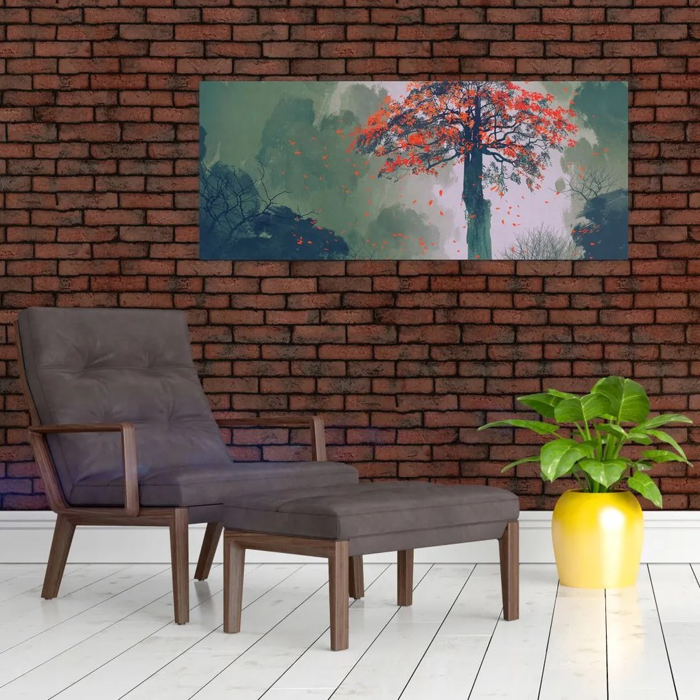 Obraz osamoteného červeného stromu (120x50 cm)