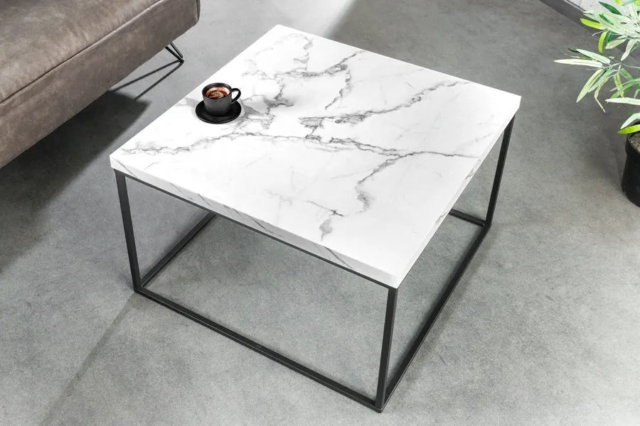 Dizajnový konferenčný stolík Haines 45 cm vzor biely mramor