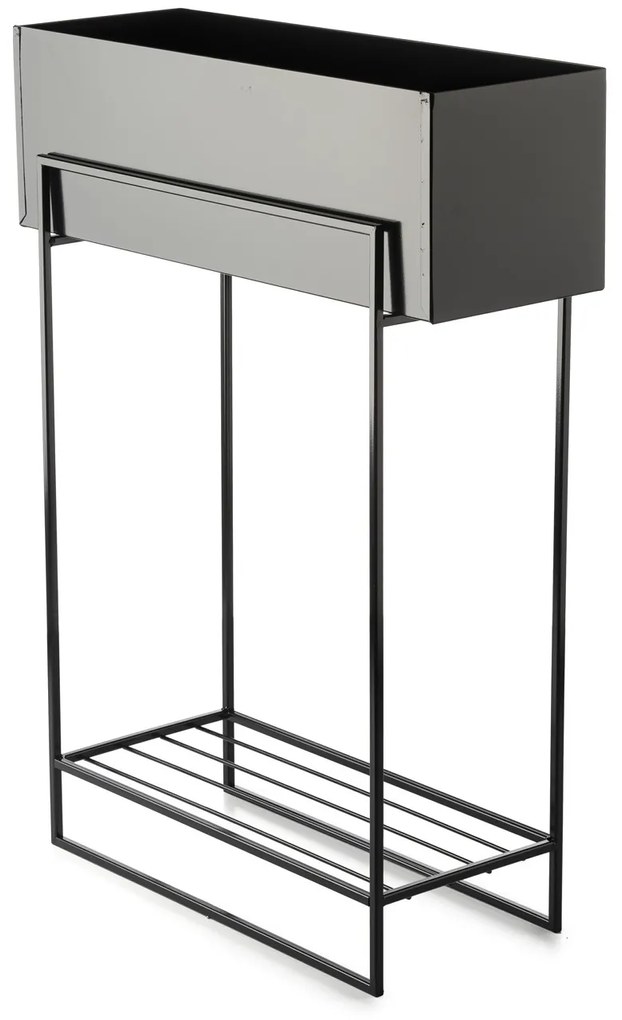 KOVOVÝ KVETINÁČ SO STOJANOM RECT 82X23X60 CM ČIERNA
