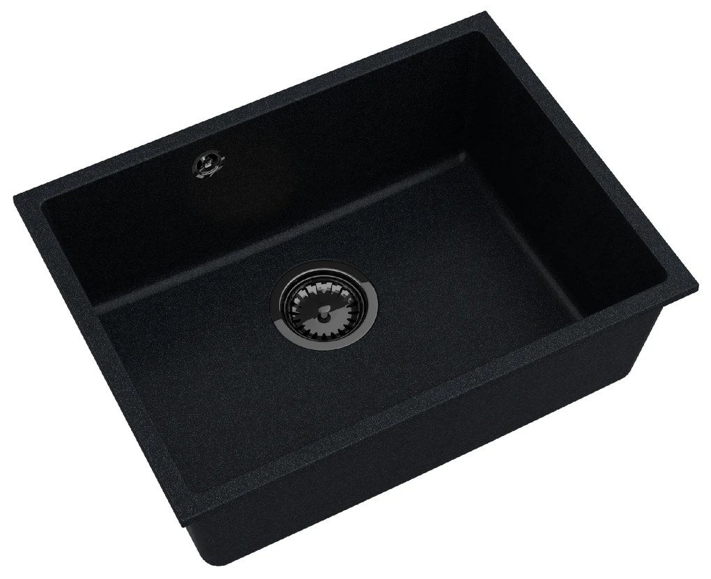 Sink Quality Crypton 60, kuchynský granitový drez 535x400x205 mm + čierny sifón, čierna škvrnitá, SKQ-CRY.B.1KBO.60.XB