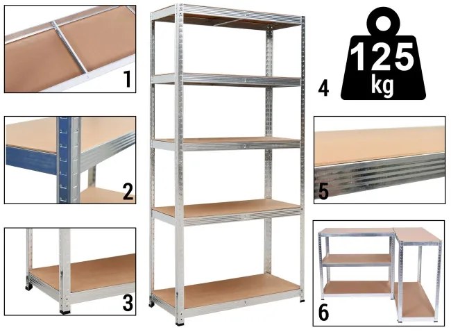 Regál 150x75x30 cm strieborný