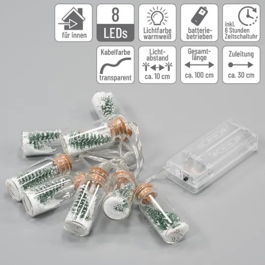 Sada Vianočná dekorácia 8 LED, poháre so stromčekmi 2 reťaze