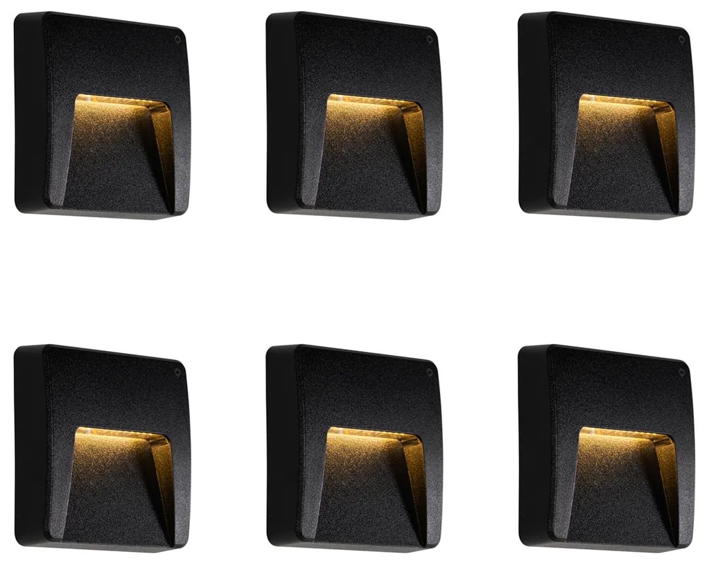 Sada 6 vonkajších nástenných svietidiel čiernych štvorcových vrátane LED IP65 - Gem