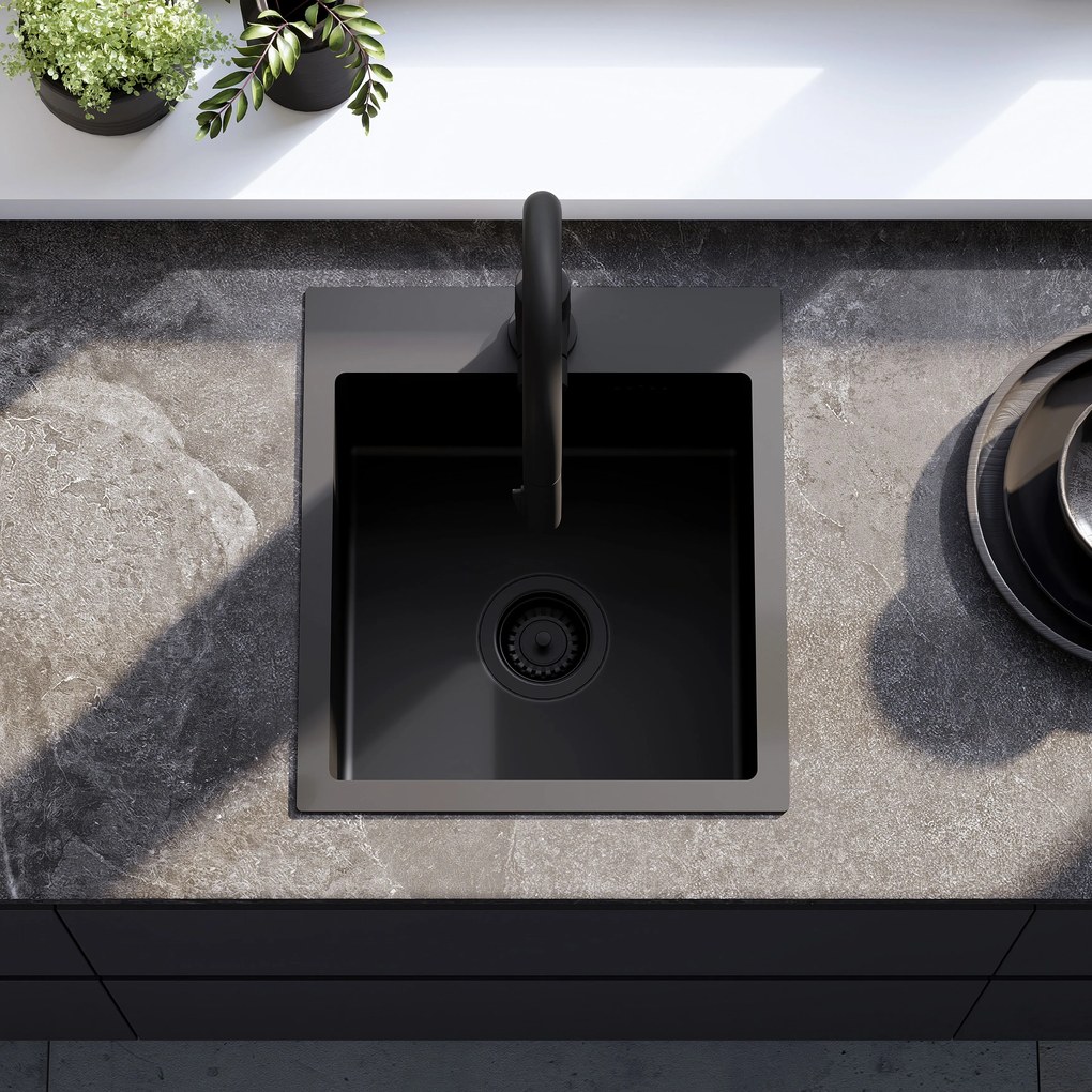 Rea Leo, 1-komorový oceľový drez 400x450x185 mm, čierna, ZLE-06002