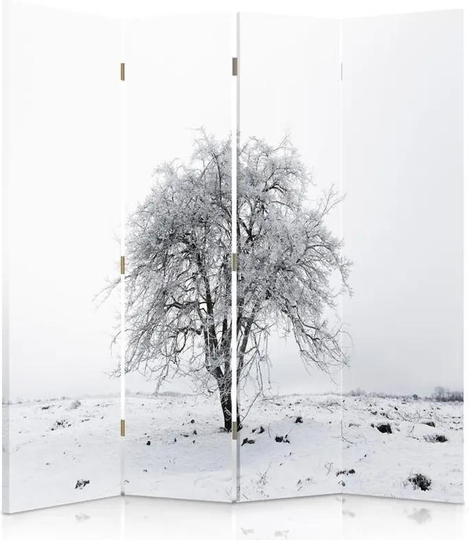 CARO Paraván - A Lonely Snowy Tree | štvordielny | jednostranný 145x150 cm
