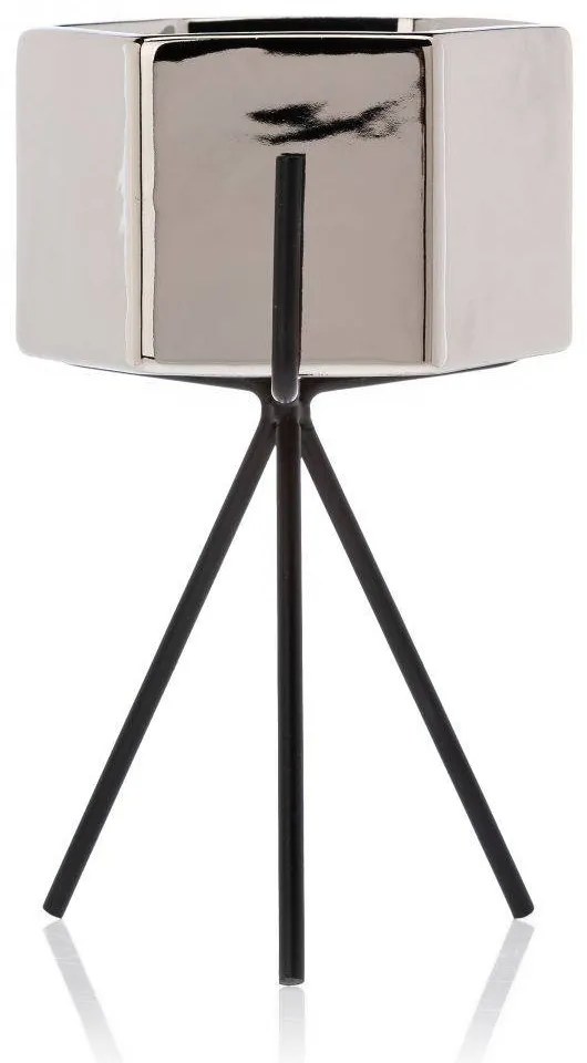 KERAMICKÝ KVETINÁČ SO STOJANOM SASHI 18X10 CM STRIEBORNÁ