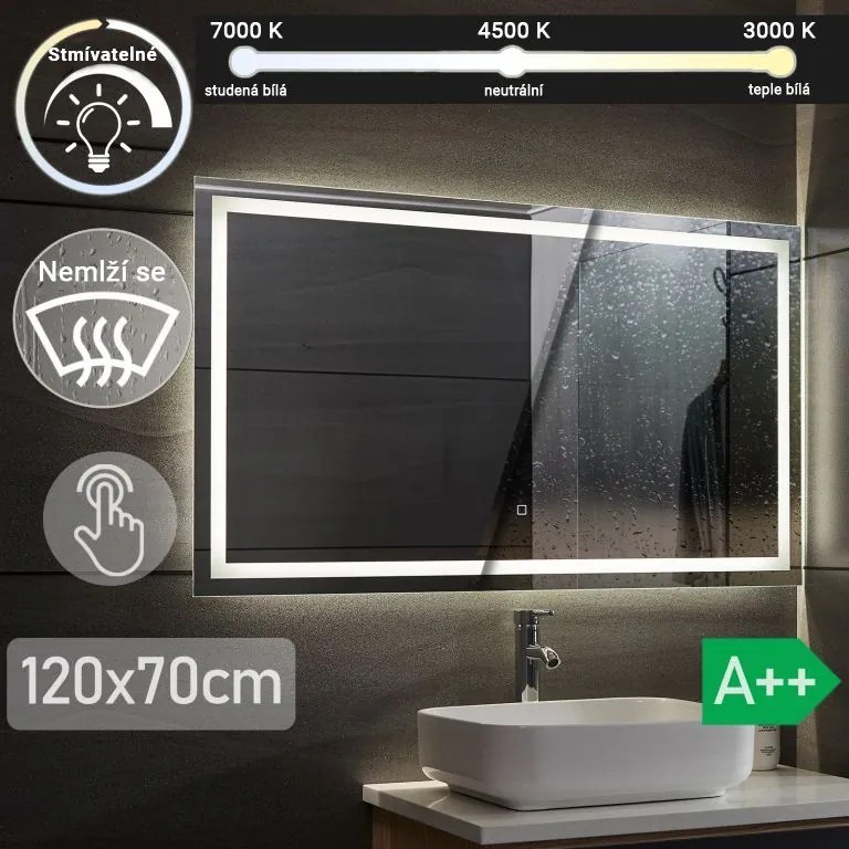 AQUAMARIN kúpeľňové zrkadlo s LED osvetlením, 120 x 70 cm